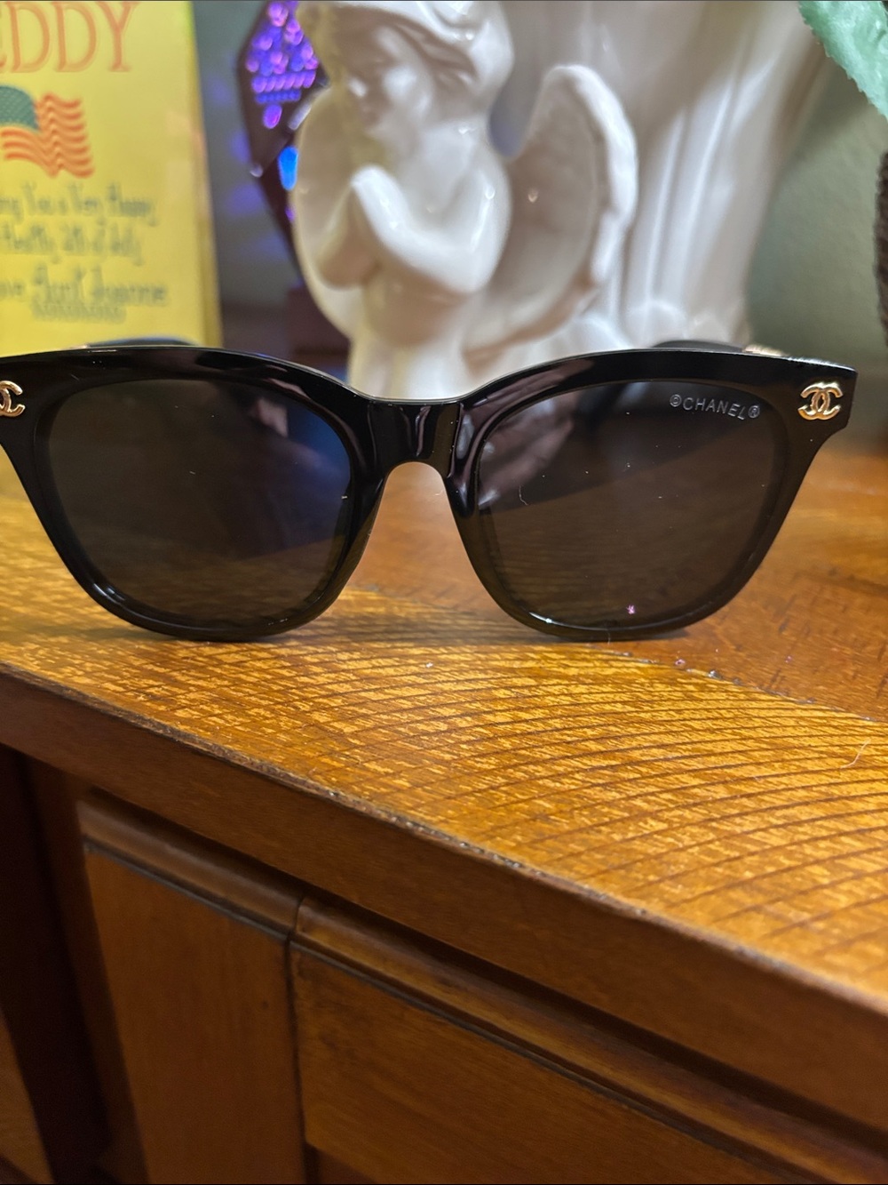 New CHANEL Black Sunglasses with Gold CC Emblems